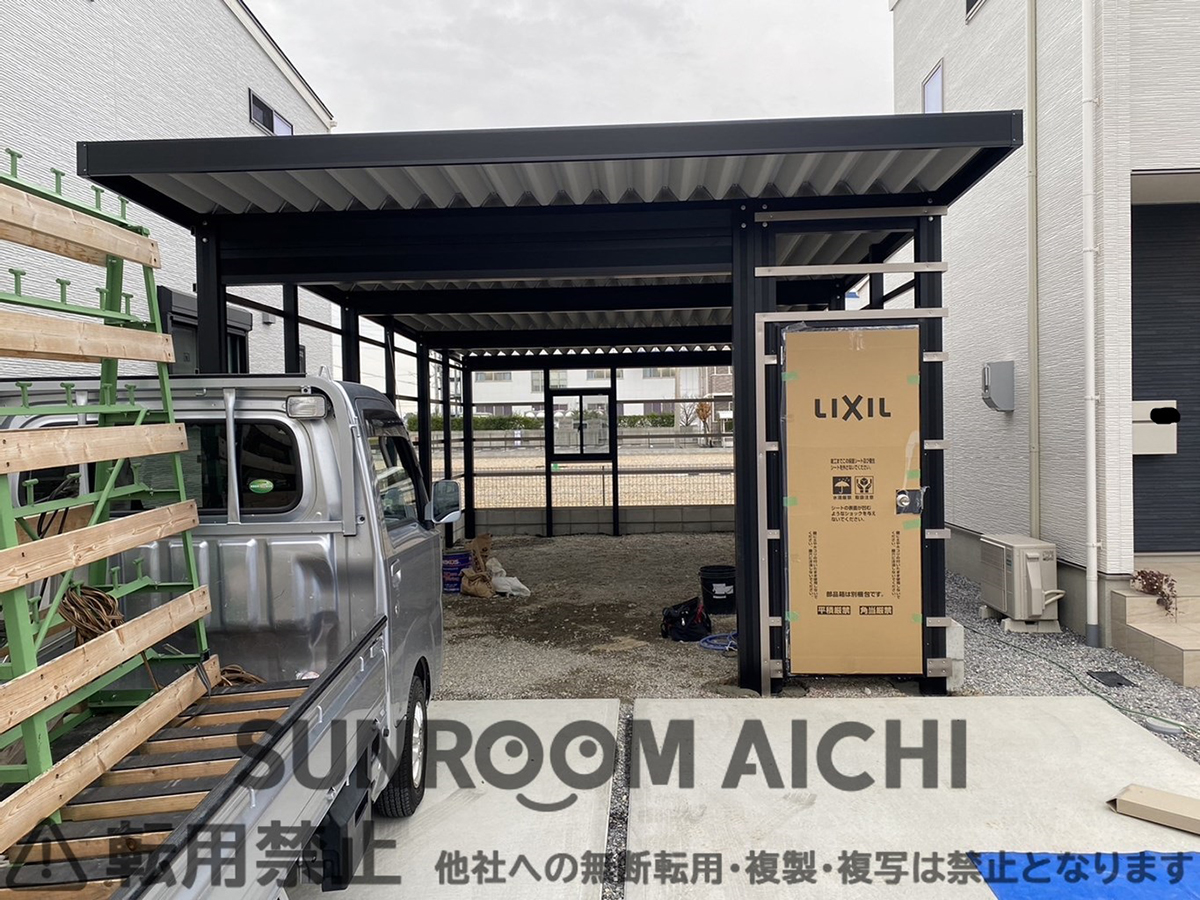 セッパンカーポートシェルポート 1.5台用 電動シャッター ドア